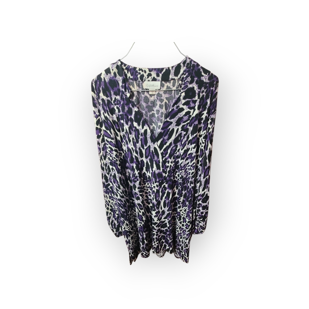 Collection B Purple and Black Relaxed Graphic Blouse
